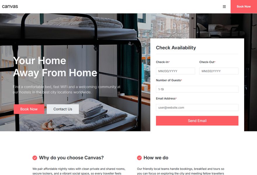 Hostel website example