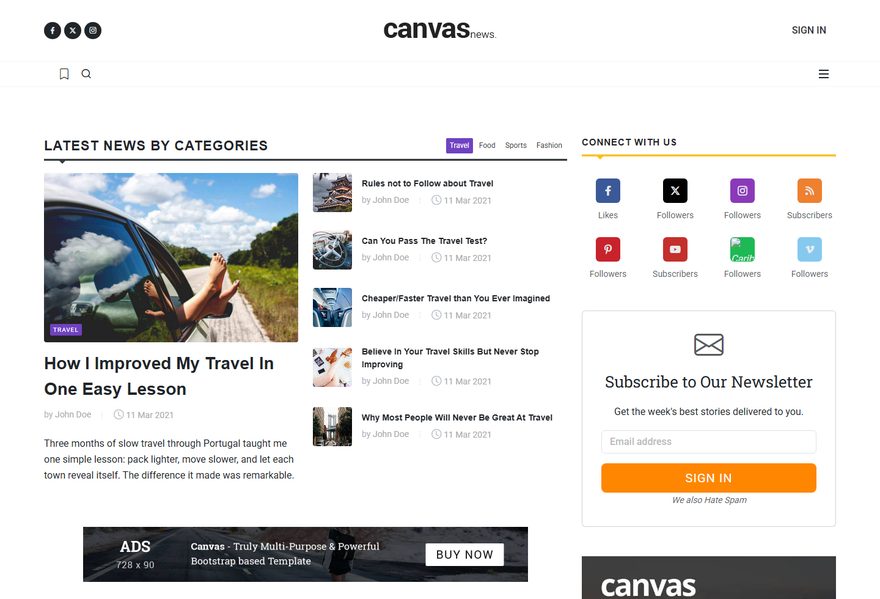 News/Magazine website example