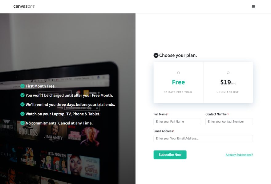 Plan Subscription website example